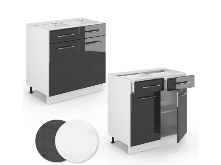 Vicco Küchenunterschrank Fame-Line Anthrazit Hochglanz/Weiß 80 cm mit Schubladen ohne Arbeitsplatte