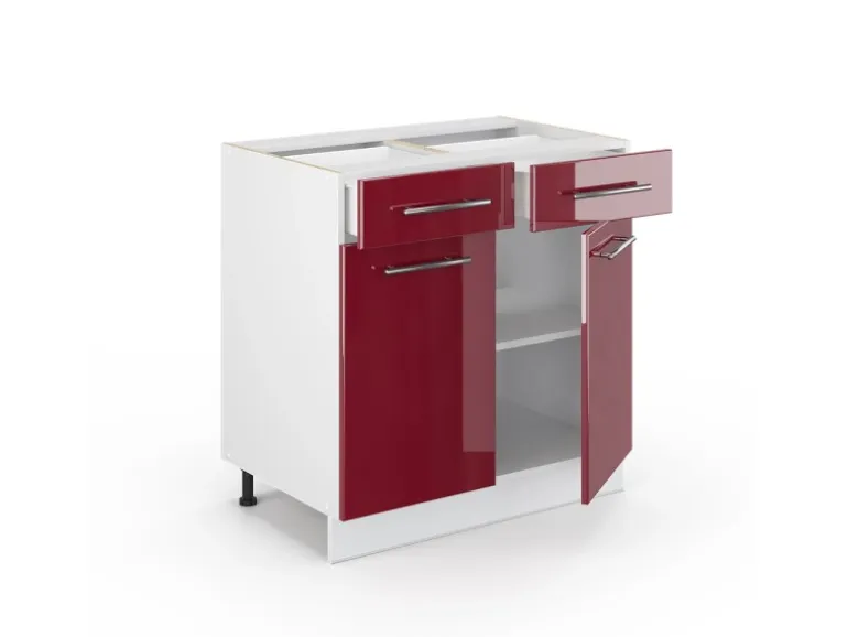 Vicco Küchenunterschrank Fame-Line Bordeaux Hochglanz/Weiß 80 cm AP Marmor