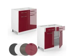 Vicco Küchenunterschrank Fame-Line Bordeaux Hochglanz/Weiß 80 cm AP Marmor