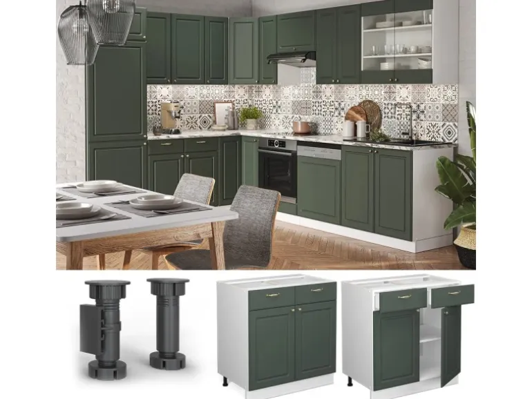 Vicco Küchenunterschrank Fame-Line Grün-Gold Landhaus/Weiß 80 cm ohne Arbeitsplatte