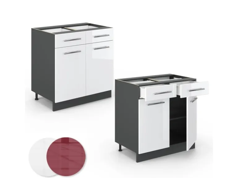 Vicco Küchenunterschrank Fame-Line Weiß Hochglanz/Anthrazit 80 cm ohne Arbeitsplatte