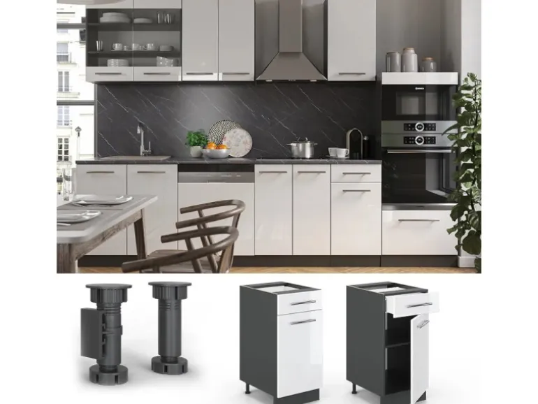 Vicco Küchenunterschrank Fame-Line Weiß Hochglanz/Anthrazit 40 cm AP Anthrazit