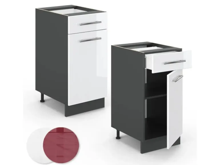 Vicco Küchenunterschrank Fame-Line Weiß Hochglanz/Anthrazit 40 cm AP Anthrazit