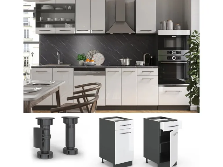 Vicco Küchenunterschrank Fame-Line Weiß Hochglanz/Anthrazit 40 cm ohne Arbeitsplatte