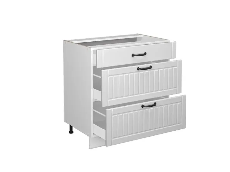 Vicco Küchenunterschrank Fame-Line Weiß Landhaus/Weiß 80 cm mit 3 Schubladen AP Eiche