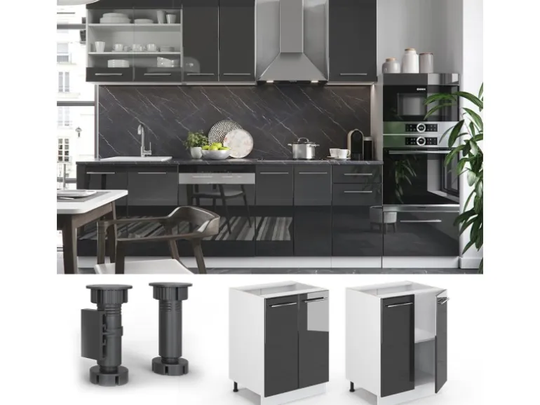Vicco Küchenunterschrank Fame-Line Anthrazit Hochglanz/Weiß 60 cm ohne Arbeitsplatte