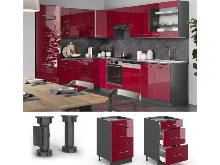Vicco Küchenunterschrank Fame-Line Bordeaux Hochglanz/Anthrazit 50 cm ohne Arbeitsplatte