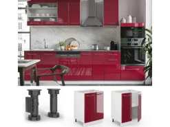 Vicco Küchenunterschrank Fame-Line Bordeaux Hochglanz/Weiß 60 cm AP Marmor