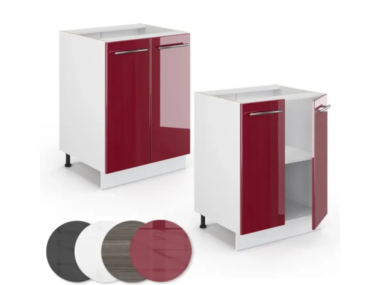 Vicco Küchenunterschrank Fame-Line Bordeaux Hochglanz/Weiß 60 cm AP Marmor