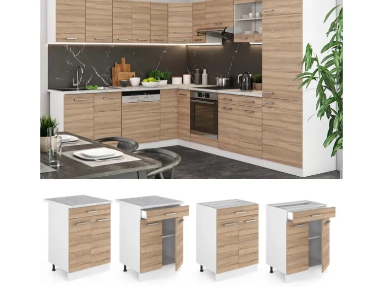 Vicco Küchenunterschrank R-Line Sonoma 60 cm mit Schublade ohne Arbeitsplatte