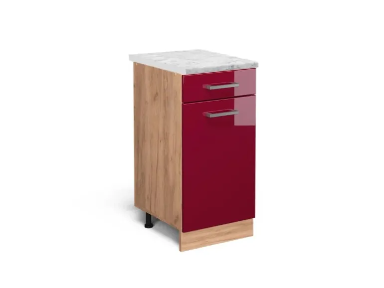 Vicco Küchenunterschrank R-Line Schubladenschrank für die Küche Bordeaux Hochglanz 40 cm AP Marmor