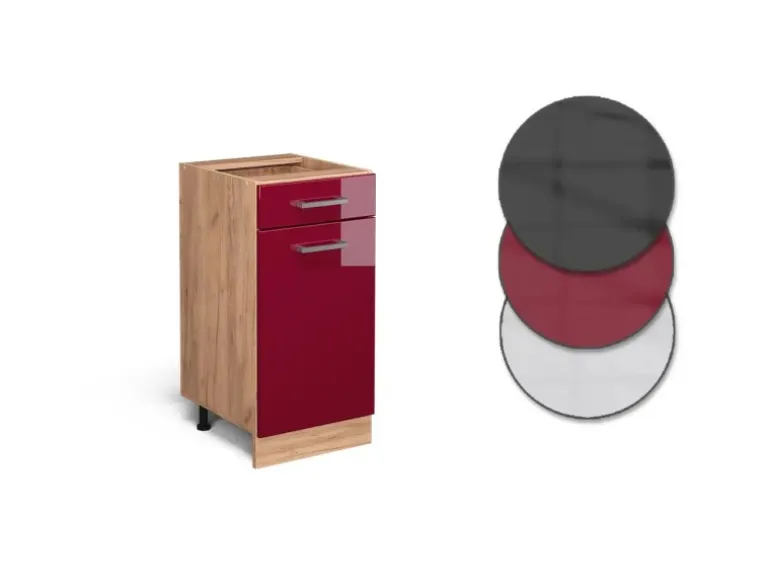Vicco Küchenunterschrank R-Line Schubladenschrank für die Küche Bordeaux Hochglanz 40 cm AP Marmor