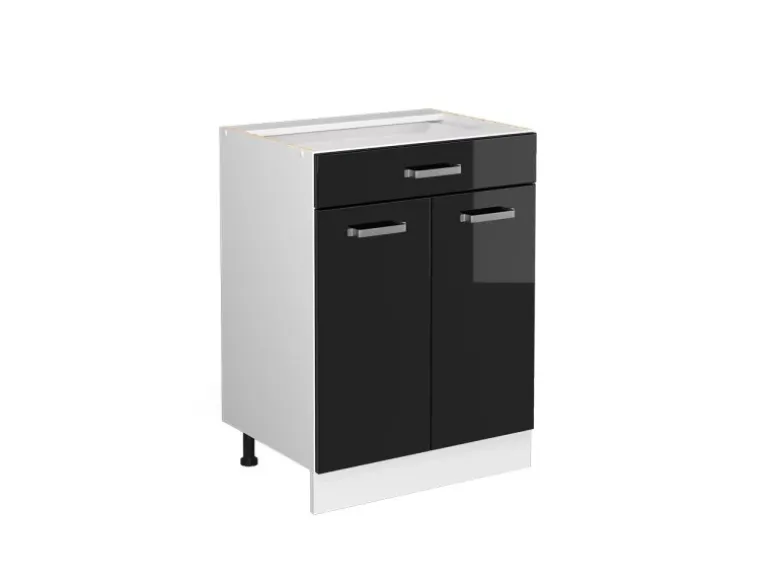 Vicco Küchenunterschrank R-Line Schwarz Hochglanz 60 cm mit Schublade ohne Arbeitsplatte