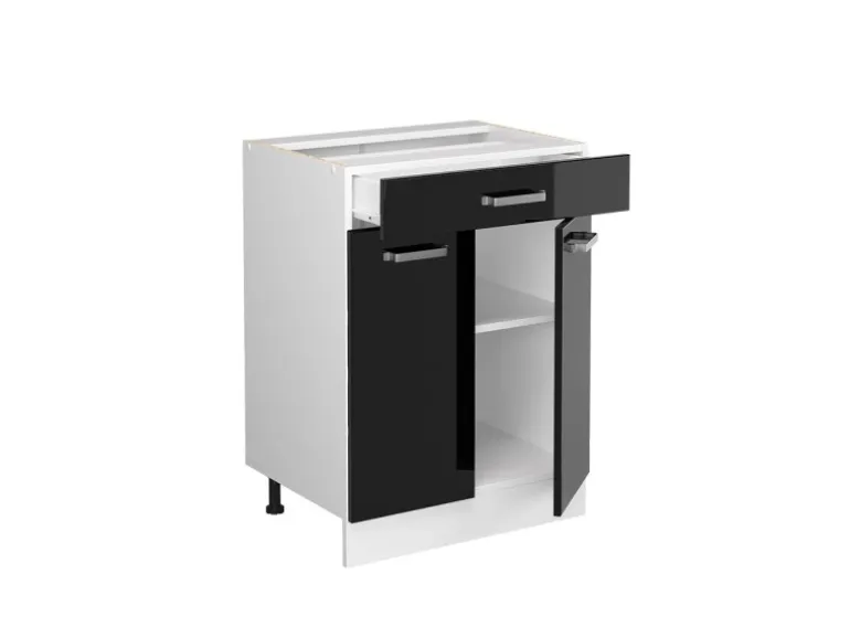 Vicco Küchenunterschrank R-Line Schwarz Hochglanz 60 cm mit Schublade ohne Arbeitsplatte