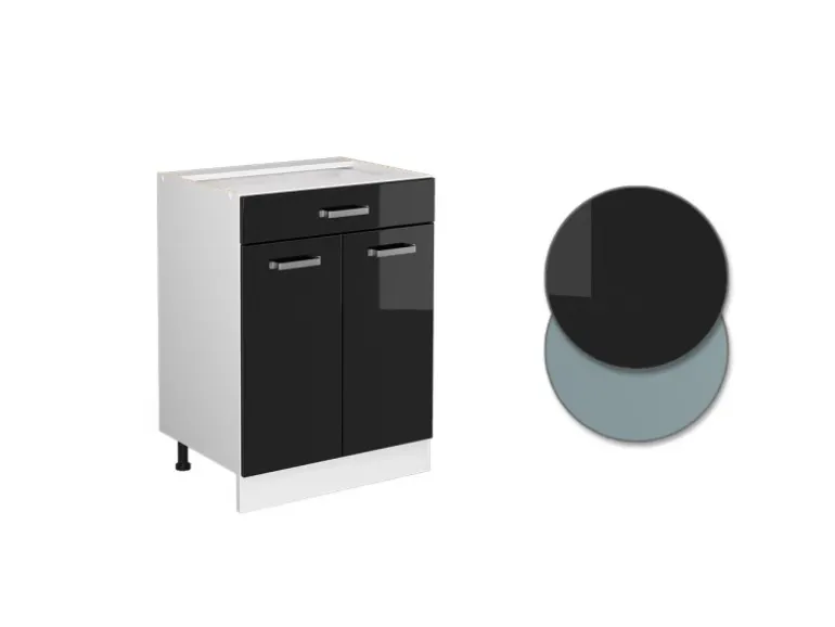 Vicco Küchenunterschrank R-Line Schwarz Hochglanz 60 cm mit Schublade ohne Arbeitsplatte