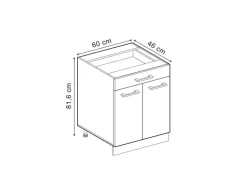 Vicco Küchenunterschrank R-Line Schwarz Hochglanz 60 cm mit Schublade ohne Arbeitsplatte mit Anthrazit Korpus