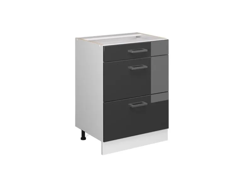 Vicco Küchenunterschrank R-Line Anthrazit Hochglanz/Weiß 60 cm mit Schubladen ohne Arbeitsplatte