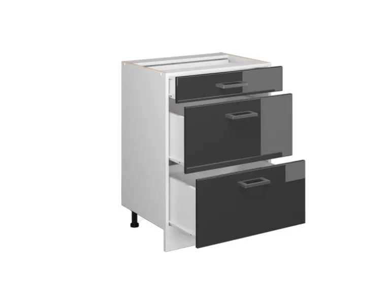Vicco Küchenunterschrank R-Line Anthrazit Hochglanz/Weiß 60 cm mit Schubladen ohne Arbeitsplatte