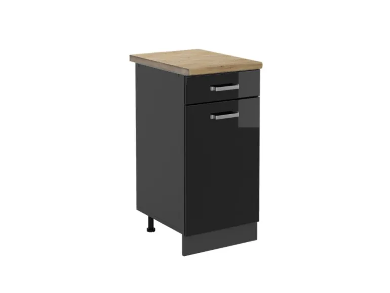 Vicco Küchenunterschrank R-Line Schwarz Hochglanz/Anthrazit 40 cm AP Eiche