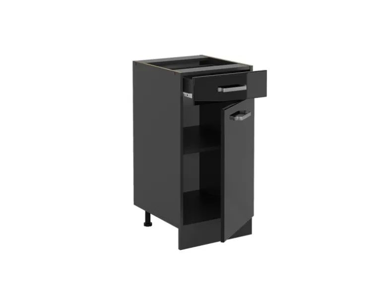 Vicco Küchenunterschrank R-Line Schwarz Hochglanz/Anthrazit 40 cm AP Eiche