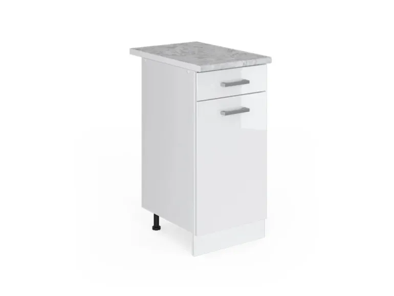 Vicco Küchenunterschrank R-Line Schubladenschrank für die Küche Weiß Hochglanz/Weiß 40 cm AP Marmor