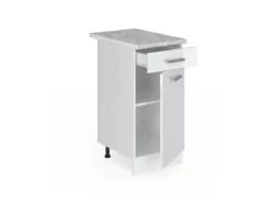 Vicco Küchenunterschrank R-Line Schubladenschrank für die Küche Weiß Hochglanz/Weiß 40 cm AP Marmor
