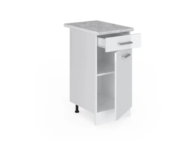 Vicco Küchenunterschrank R-Line Schubladenschrank für die Küche Weiß Hochglanz/Weiß 40 cm AP Marmor
