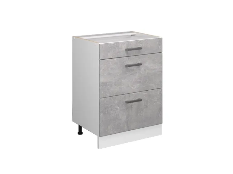 Vicco Küchenunterschrank R-Line Beton/Weiß 60 cm mit Schubladen ohne Arbeitsplatte