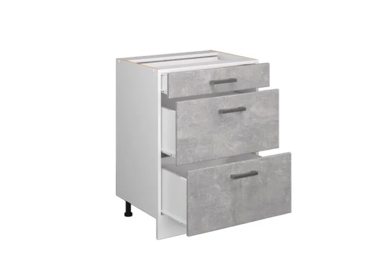 Vicco Küchenunterschrank R-Line Beton/Weiß 60 cm mit Schubladen ohne Arbeitsplatte
