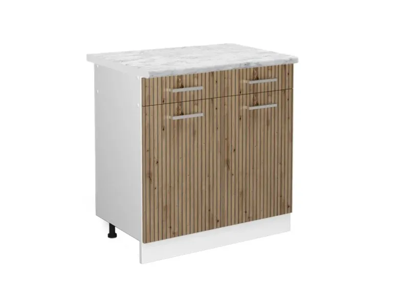 Vicco Küchenunterschrank R-Line Schubladenschrank für die Küche Artisan-Eiche/Weiß 80 cm AP Marmor