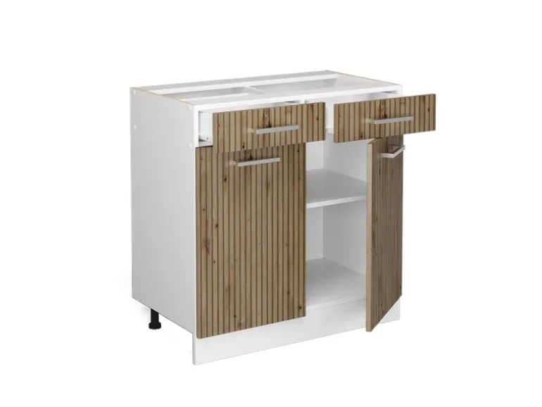 Vicco Küchenunterschrank R-Line Schubladenschrank für die Küche Artisan-Eiche/Weiß 80 cm AP Marmor