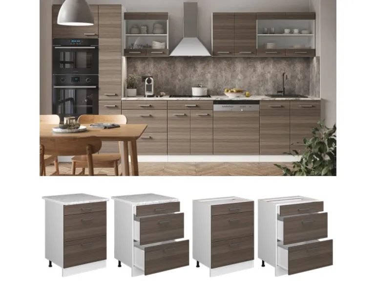 Vicco Küchenunterschrank R-Line Grau/Weiß 60 cm mit Schubladen ohne Arbeitsplatte