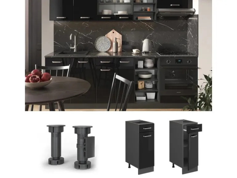 Vicco Küchenunterschrank R-Line Schwarz Hochglanz/Anthrazit 30 cm ohne Arbeitsplatte