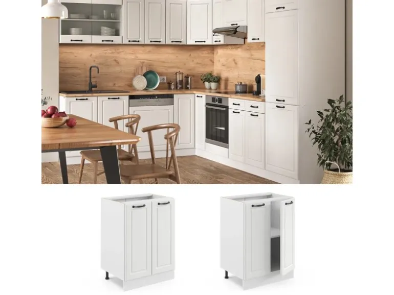 Vicco Küchenunterschrank R-Line Küchenkommode Weiß Landhaus/Weiß 60 cm AP Eiche