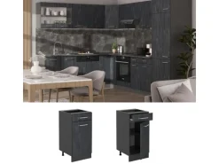 Vicco Küchenunterschrank R-Line Schwarz Beton/Anthrazit 40 cm AP Anthrazit
