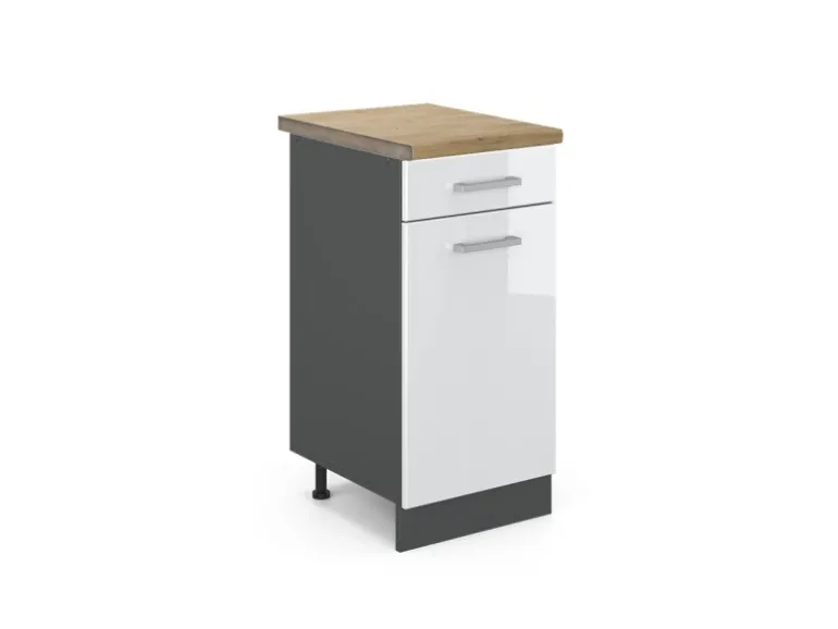 Vicco Küchenunterschrank R-Line Weiß Hochglanz/Anthrazit 40 cm AP Eiche
