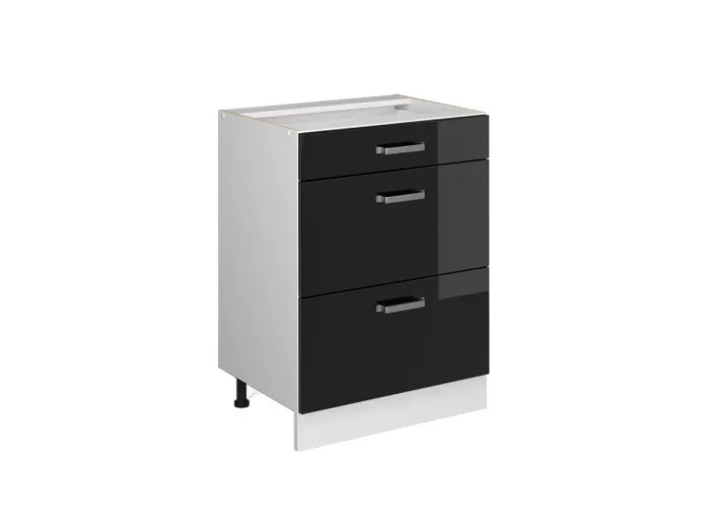 Vicco Küchenunterschrank R-Line Schwarz Hochglanz/Weiß 60 cm mit Schubladen ohne Arbeitsplatte