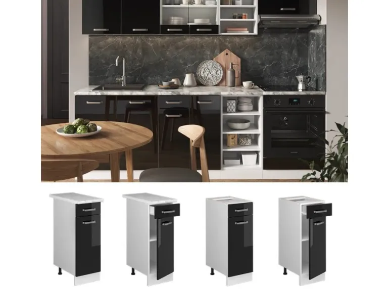 Vicco Küchenunterschrank R-Line Schwarz Hochglanz/Weiß 30 cm ohne Arbeitsplatte
