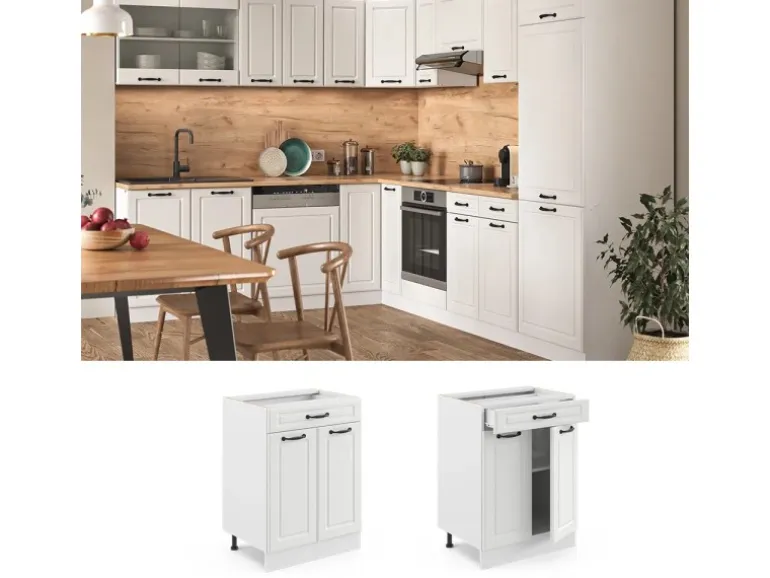 Vicco Küchenunterschrank R-Line Weiß Landhaus/Weiß 60 cm mit Schublade ohne Arbeitsplatte