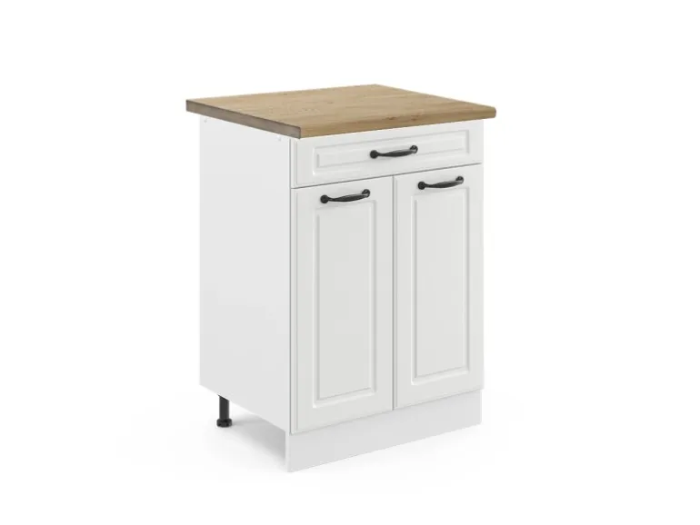 Vicco Küchenunterschrank R-Line Weiß Landhaus/Weiß 60 cm mit Schublade AP Eiche
