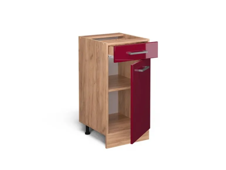 Vicco Küchenunterschrank R-Line Bordeaux Hochglanz/Goldkraft Eiche 40 cm AP Eiche