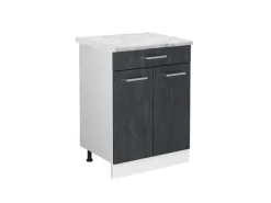 Vicco Küchenunterschrank R-Line Schubladenschrank für die Küche Schwarz Beton 60 cm AP Marmor mit Weiß Korpus