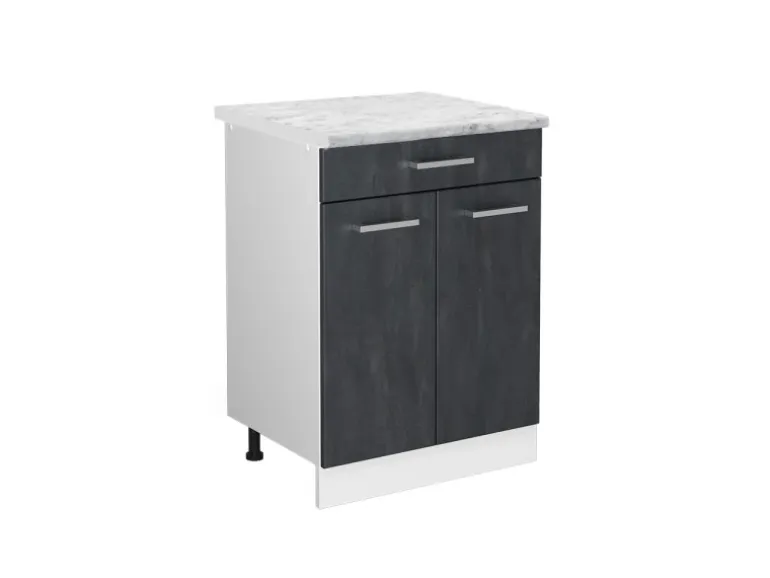 Vicco Küchenunterschrank R-Line Schubladenschrank für die Küche Schwarz Beton 60 cm AP Marmor mit Weiß Korpus