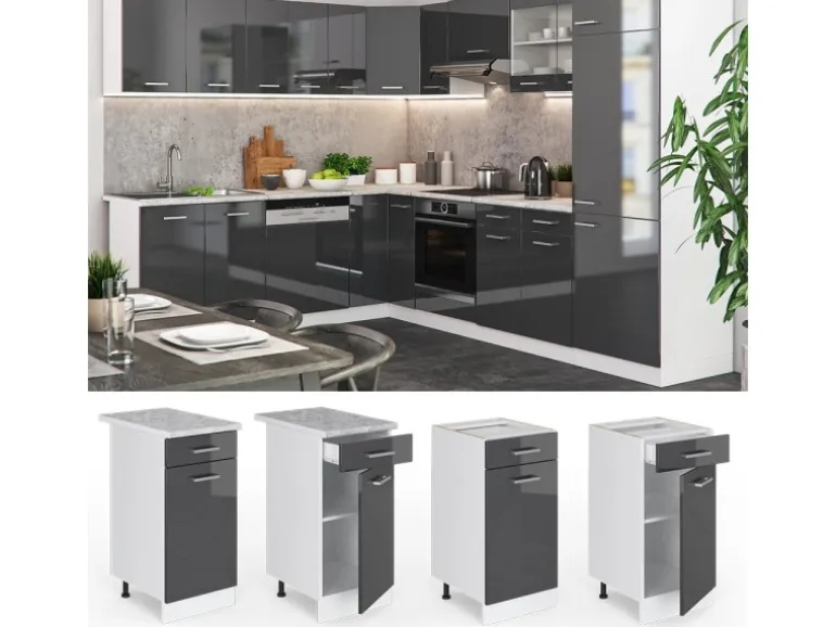 Vicco Küchenunterschrank R-Line Anthrazit Hochglanz/Weiß 40 cm ohne Arbeitsplatte