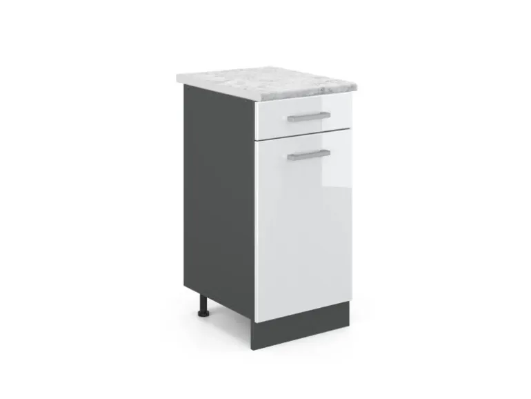Vicco Küchenunterschrank R-Line Schubladenschrank für die Küche Weiß Hochglanz/Anthrazit AP Marmor
