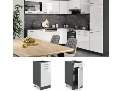 Vicco Küchenunterschrank R-Line Schubladenschrank für die Küche Weiß Hochglanz/Anthrazit AP Marmor