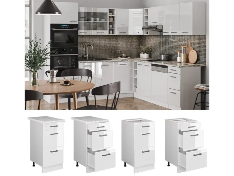 Vicco Küchenunterschrank R-Line Weiß Hochglanz/Weiß 40 cm mit Schubladen ohne Arbeitsplatte