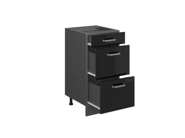 Vicco Küchenunterschrank R-Line Schwarz Hochglanz/Anthrazit 40 cm mit Schubladen AP Anthrazit