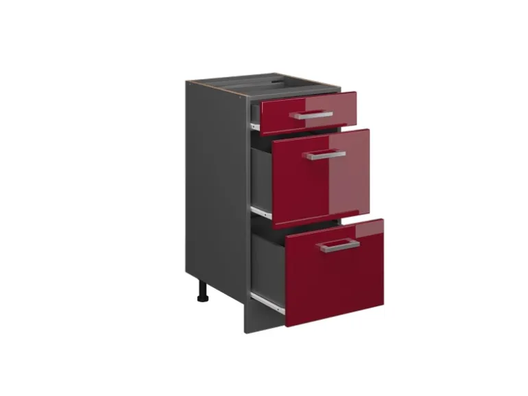 Vicco Küchenunterschrank R-Line Bordeaux Hochglanz/Anthrazit 40 cm mit Schubladen AP Anthrazit