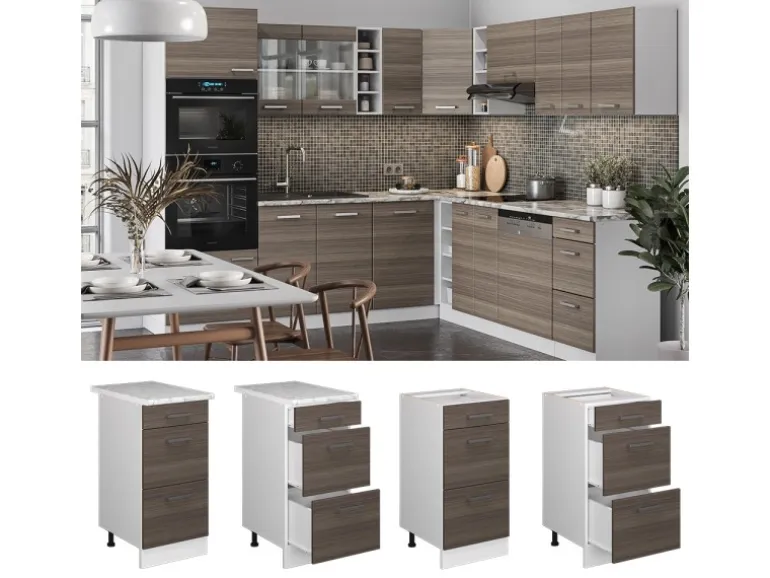 Vicco Küchenunterschrank R-Line Grau/Weiß 40 cm mit Schubladen ohne Arbeitsplatte